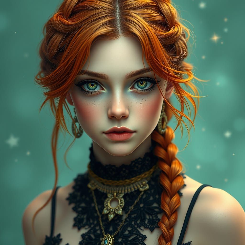 Captivating Auburn-Haired Woman with Green Eyes in Photoreal...