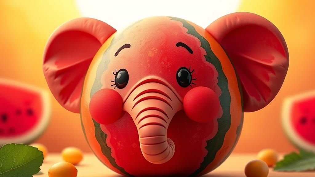 Whimsical Watermelon Elephant in Vibrant Pop Art Style