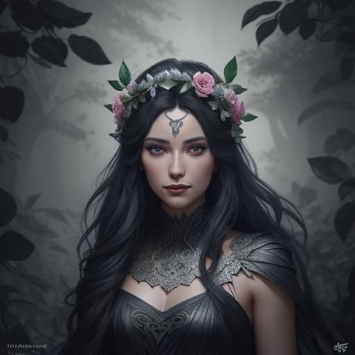 Monochrome Snake with Rainbow Rose, Art Nouveau