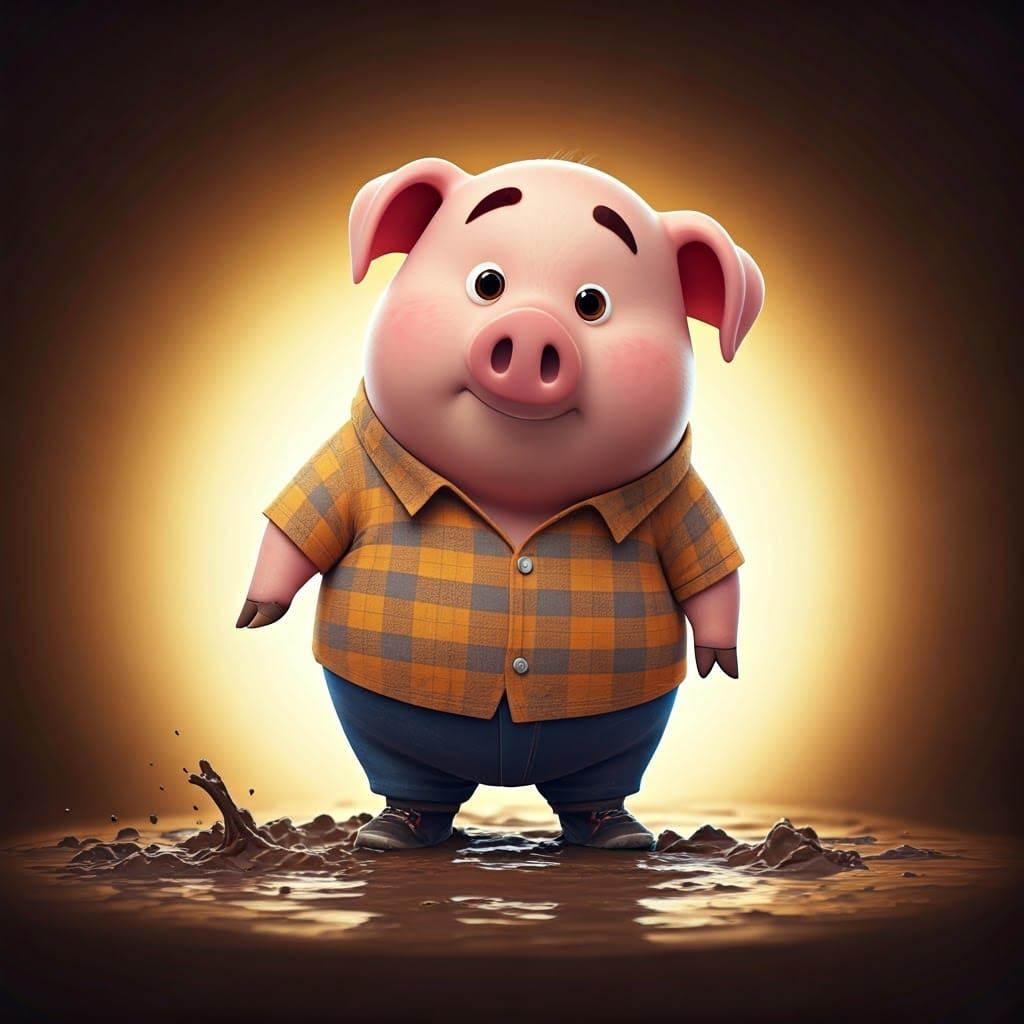 Young Pig Plays in the Mud with Vibrant Background