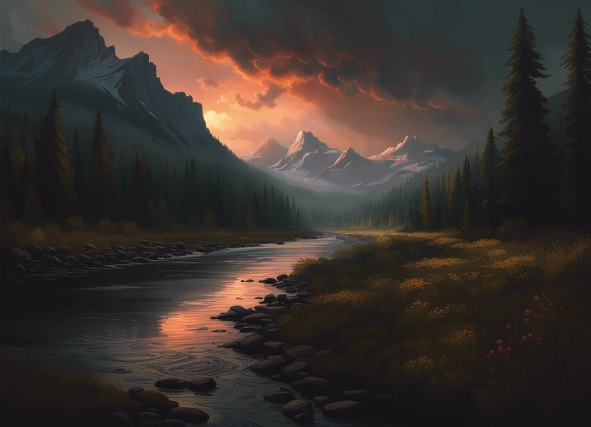 Forest River at Sunrise: A Matte Painting