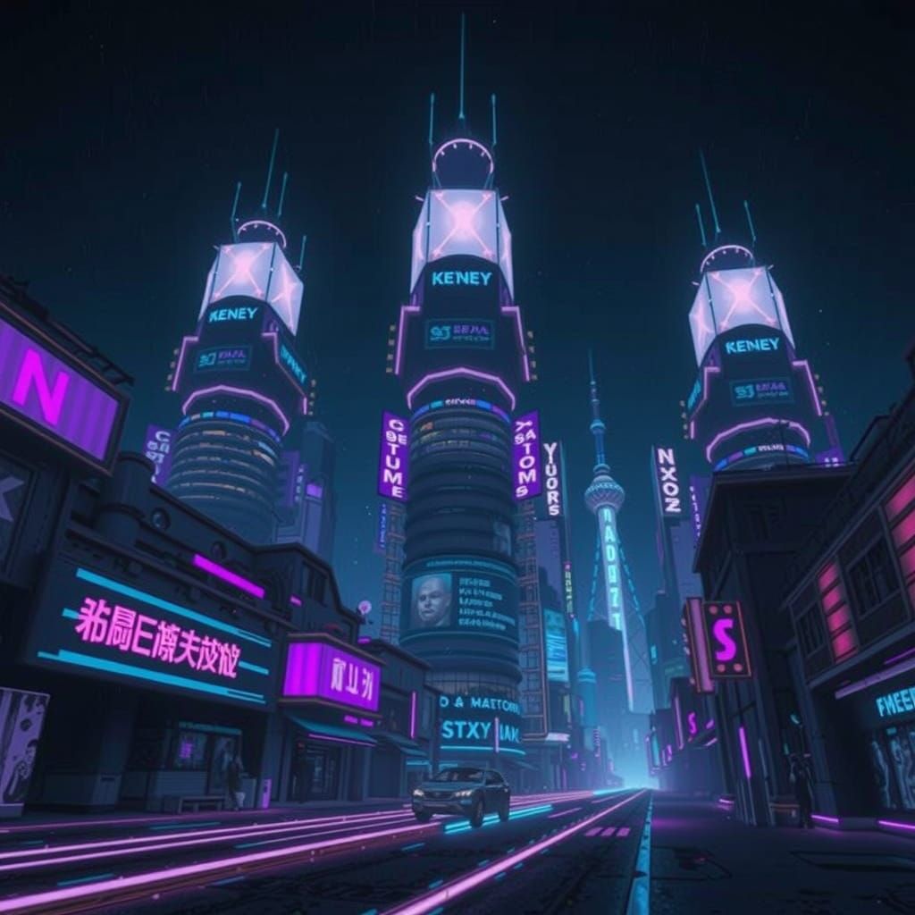 Retrofuturistic Cityscape with Neon Lights in 8k
