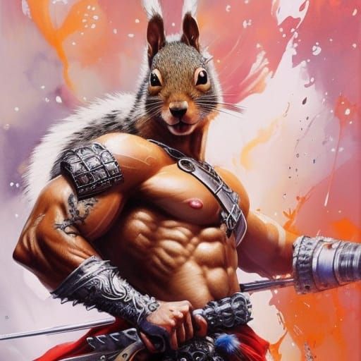 Squirrel Warrior in Cosmic Fantasy Style