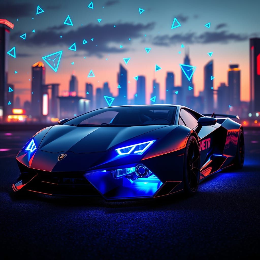 Futuristic Lamborghini in Neon-Lit Cityscape