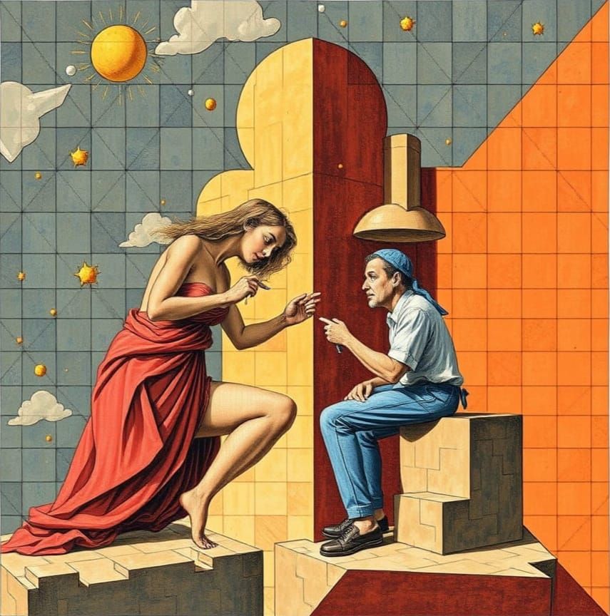 Abstract Allegory in Pointillist Style