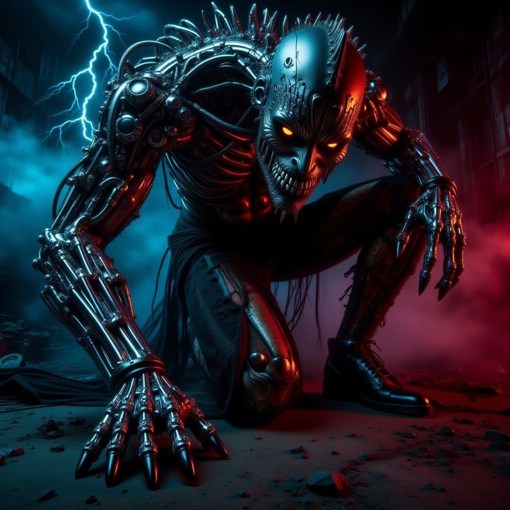 Hyper-Detailed Dark Fantasy Creature in Cyberpunk Style