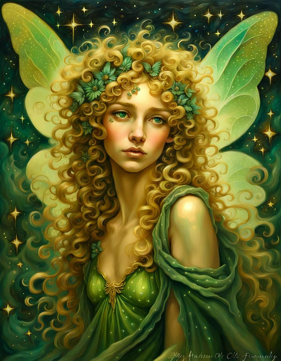 Bioluminescent Fairy in Renaissance Style Oil Painting