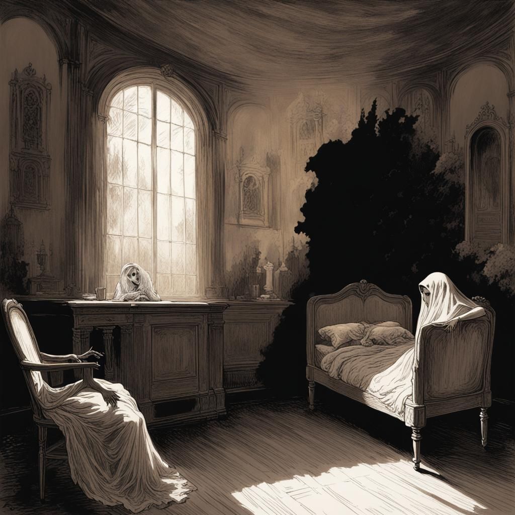 Ethereal Ghost Woman in Gothic Horror Style