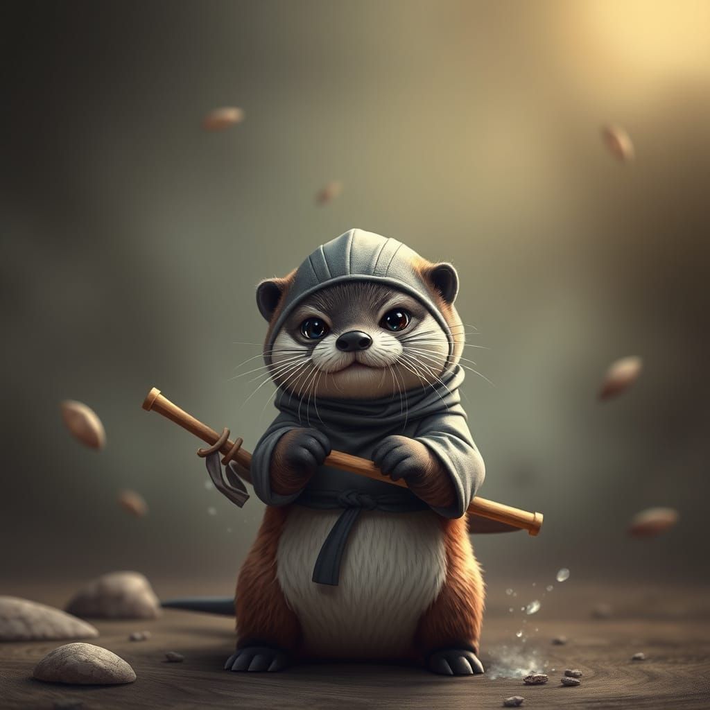 Hyperrealistic Ninja Otter Cub Playing