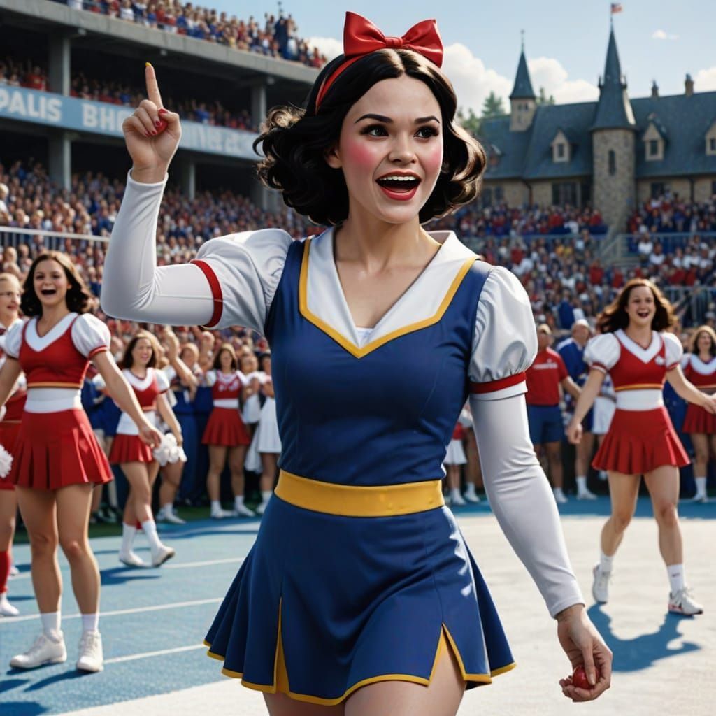 Snow White Cheerleader in Vibrant Red and Gold
