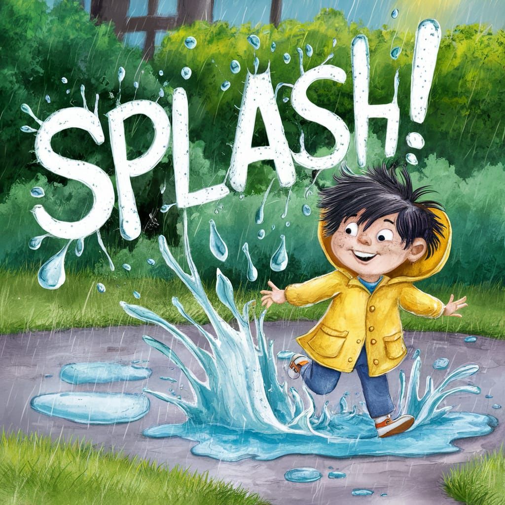 Watercolor Splash! Boy Plays in Puddle