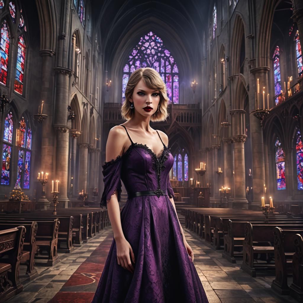 Vampire in Gothic Church, Detailed Matte Painting