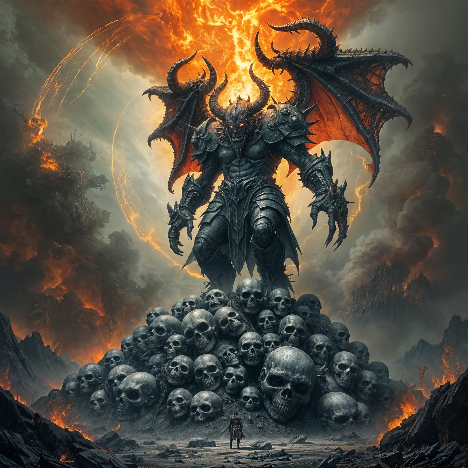 Colossal Demon Warlord in Hellscape, Dark Art