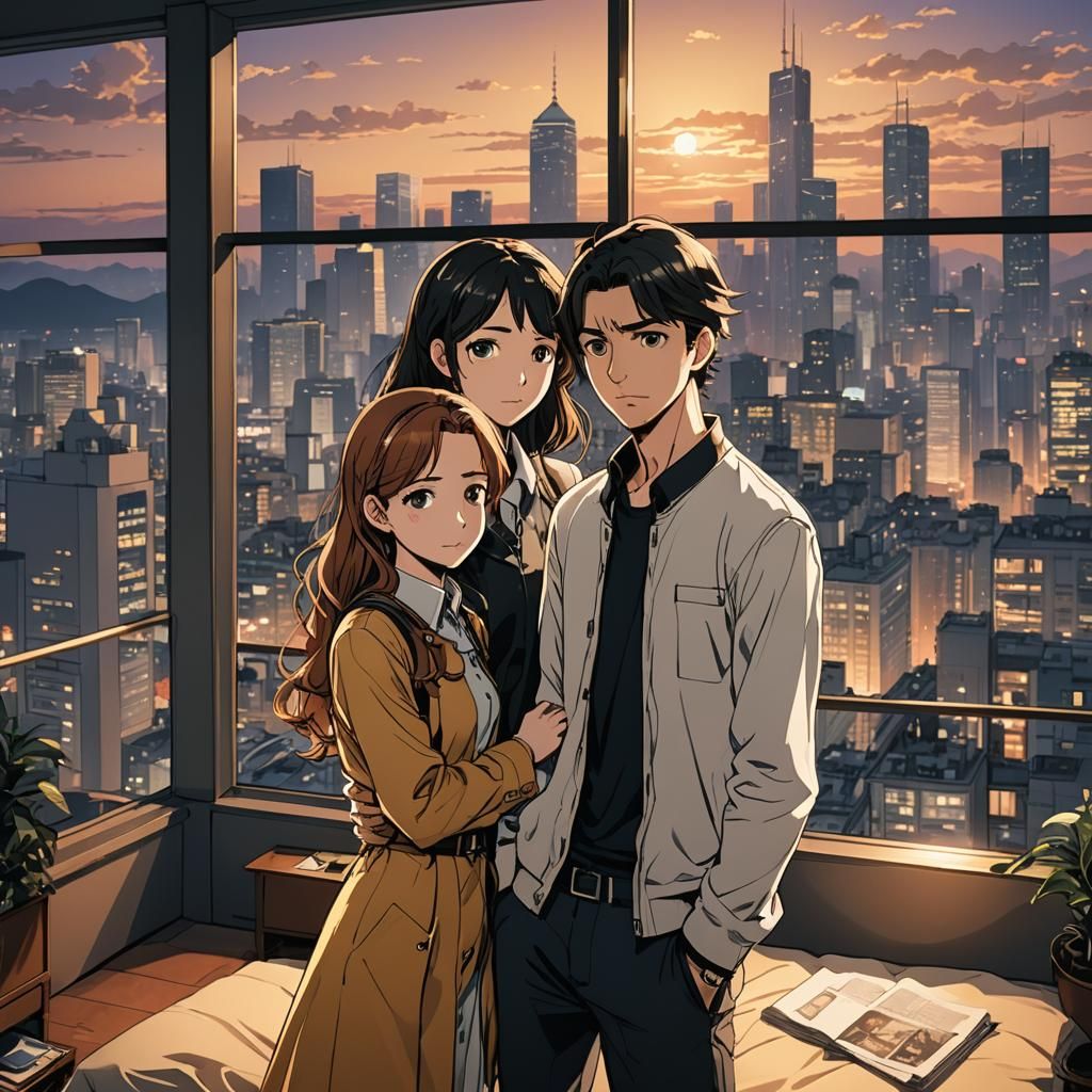 Anime Couple in Luxurious Bedroom, Manga Style
