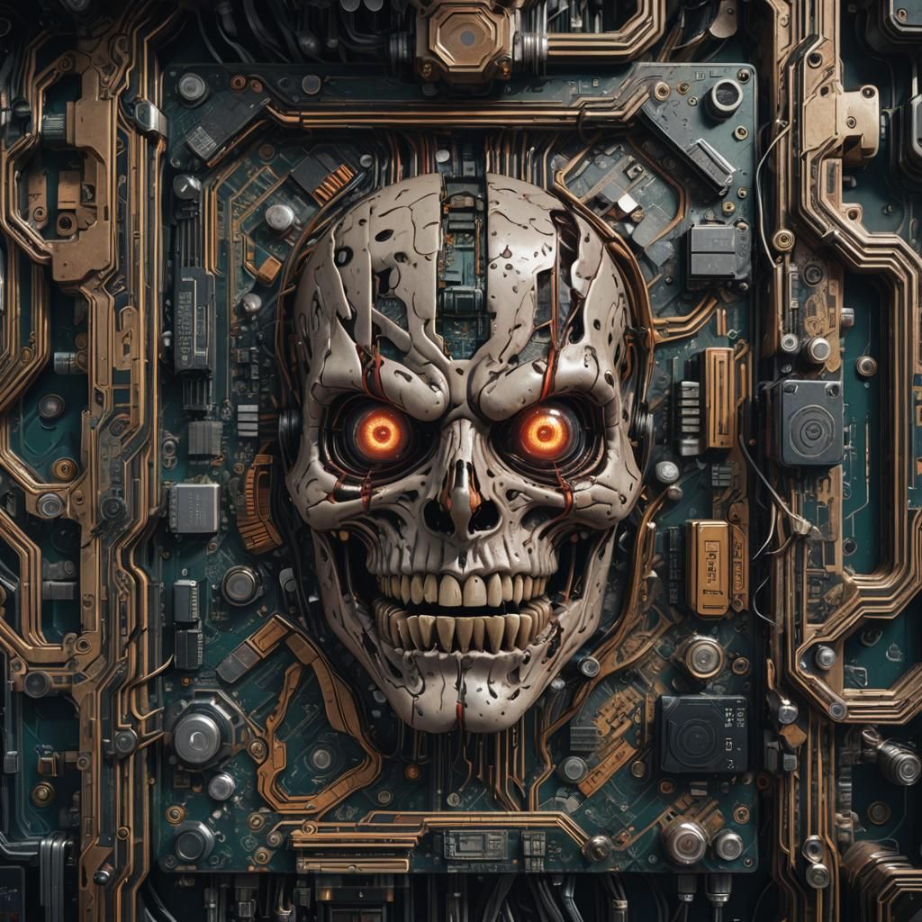 Motherboard with Hidden Scary Face: Detailed Matte Painting