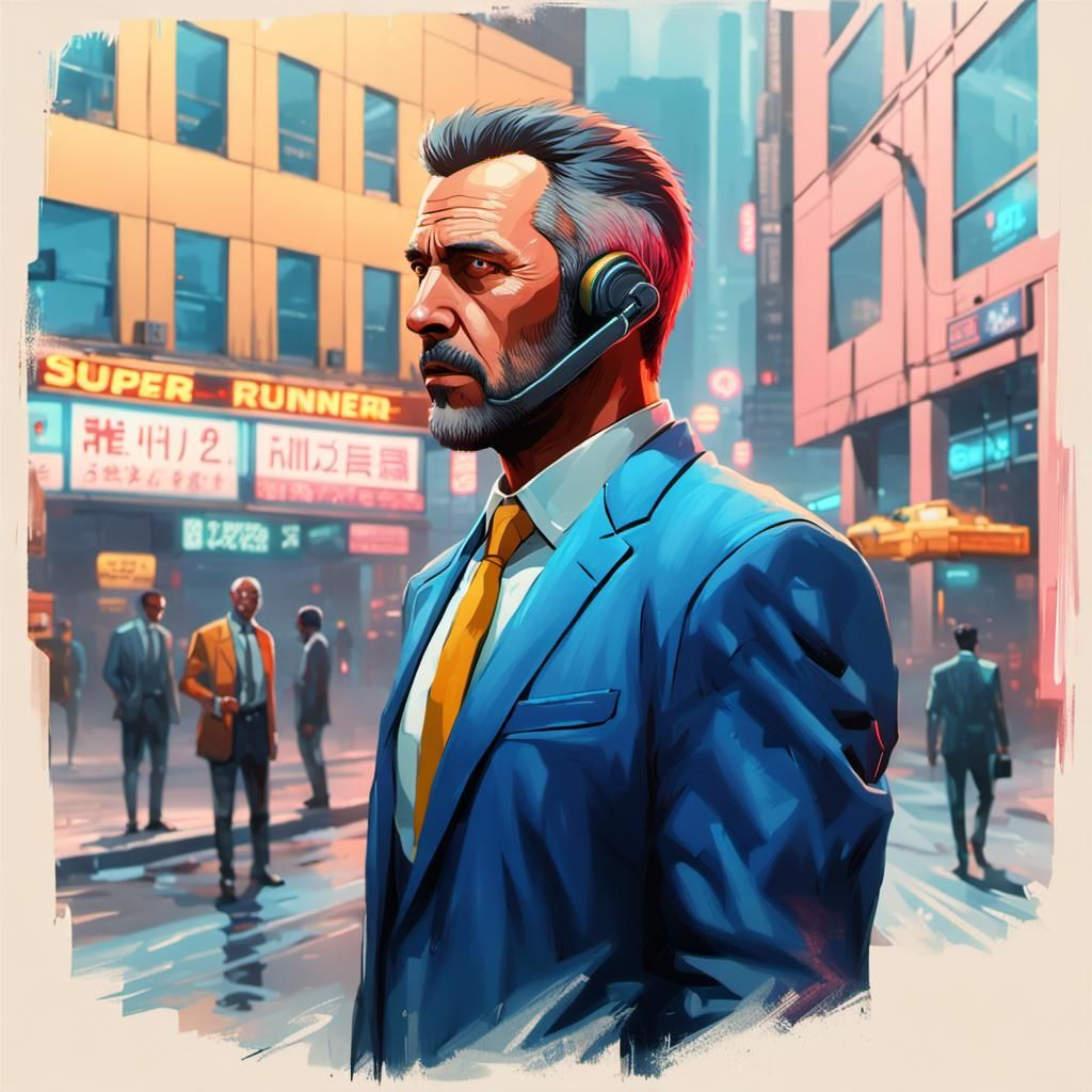 Business Manager in Neon Cyberpunk Tokyo