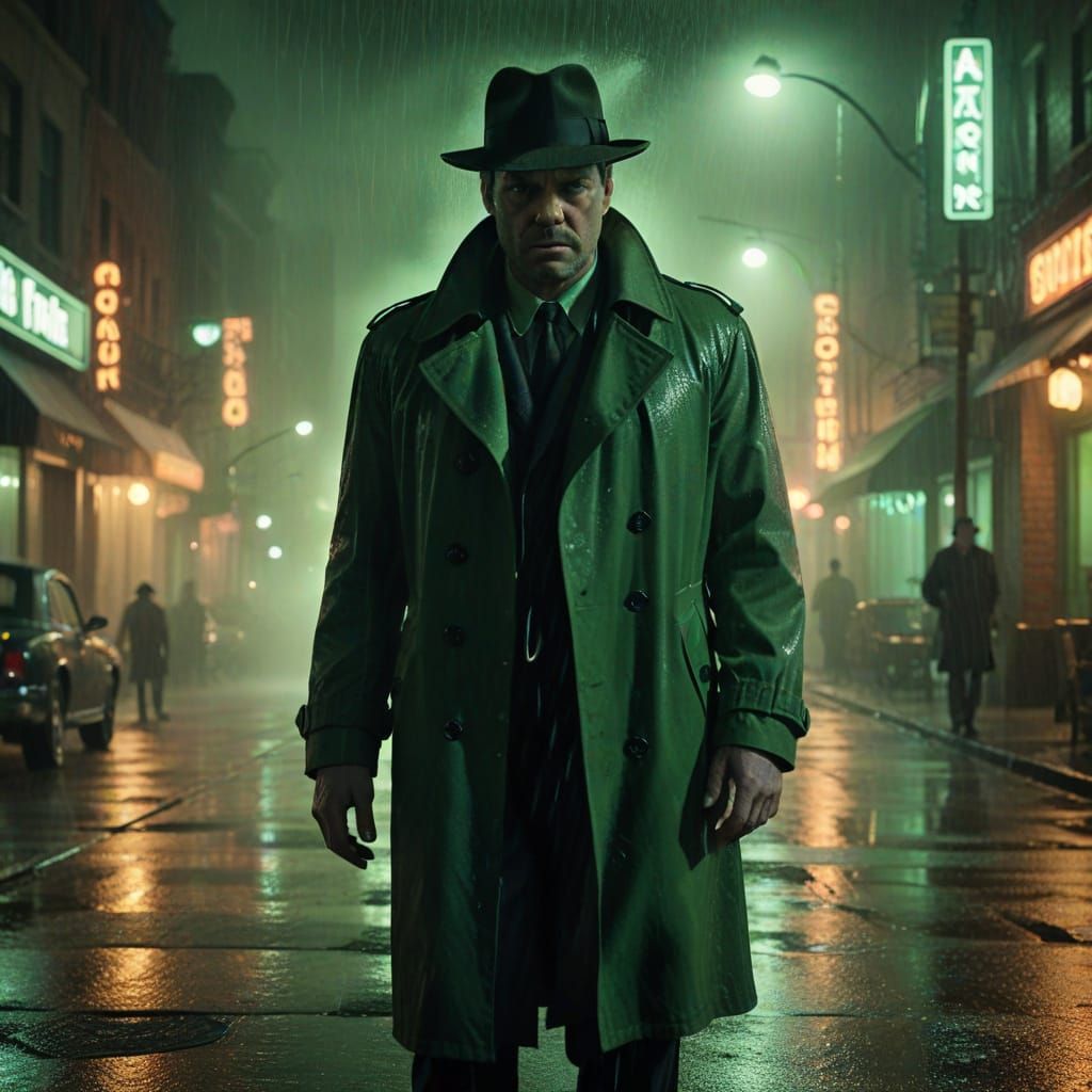 Film Noir Cityscape with Neon Reflections