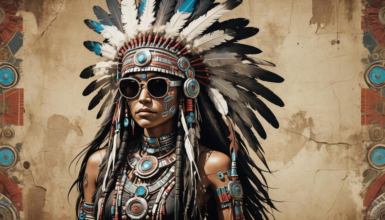 Native American Robot Goddess in Sunglasses