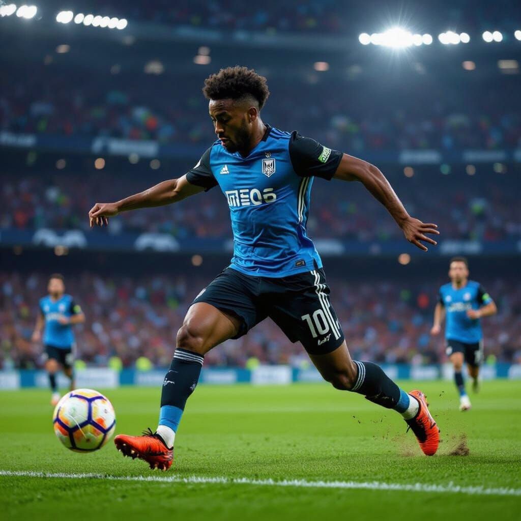 Grêmio Player Kicks Ball in Stadium: Digital Art