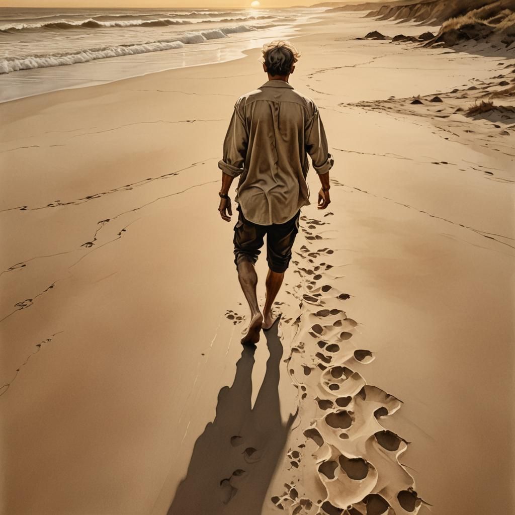 Sepia Watercolor Portrait of a Barefoot Wanderer