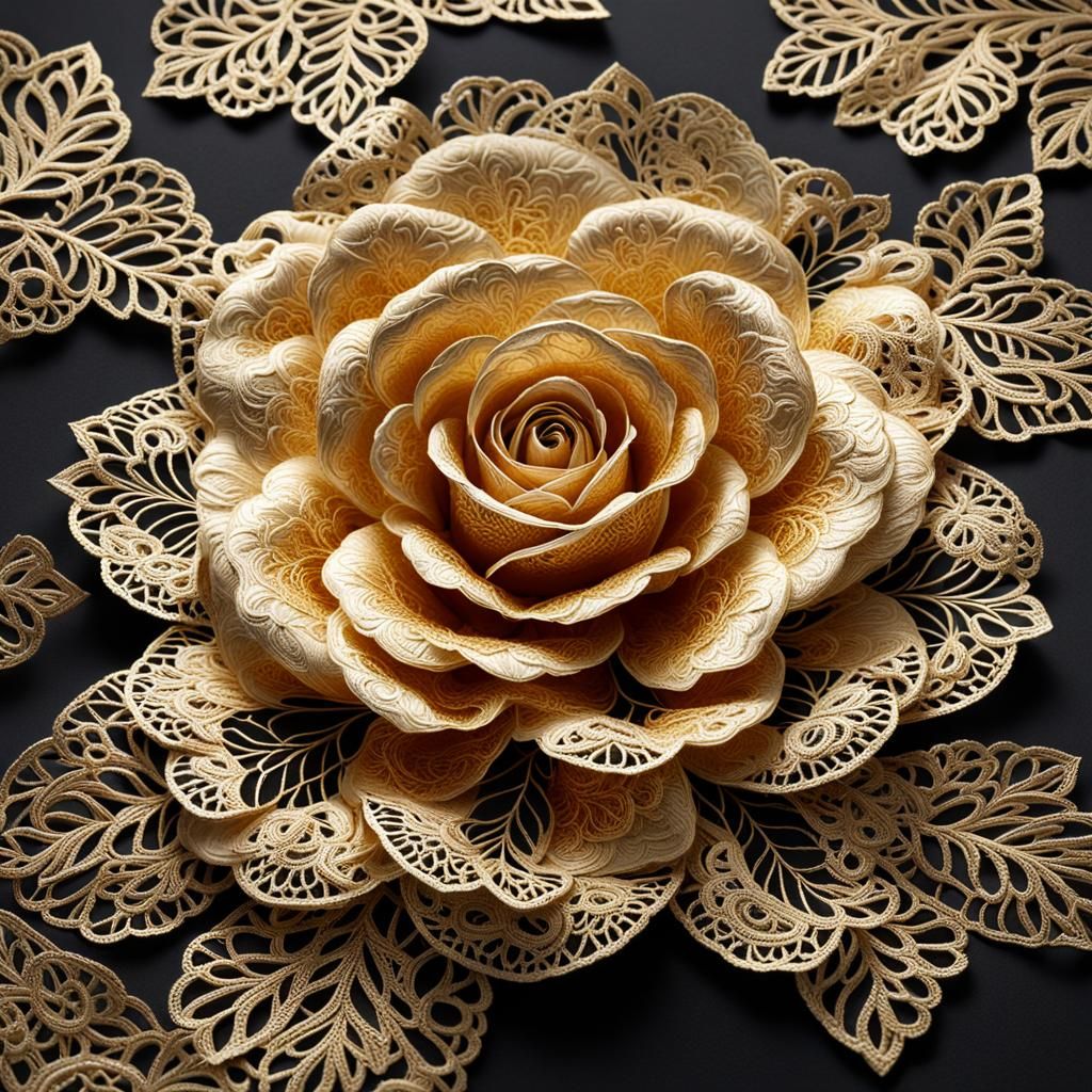 Golden Lace Rose in Hyperreal Detail