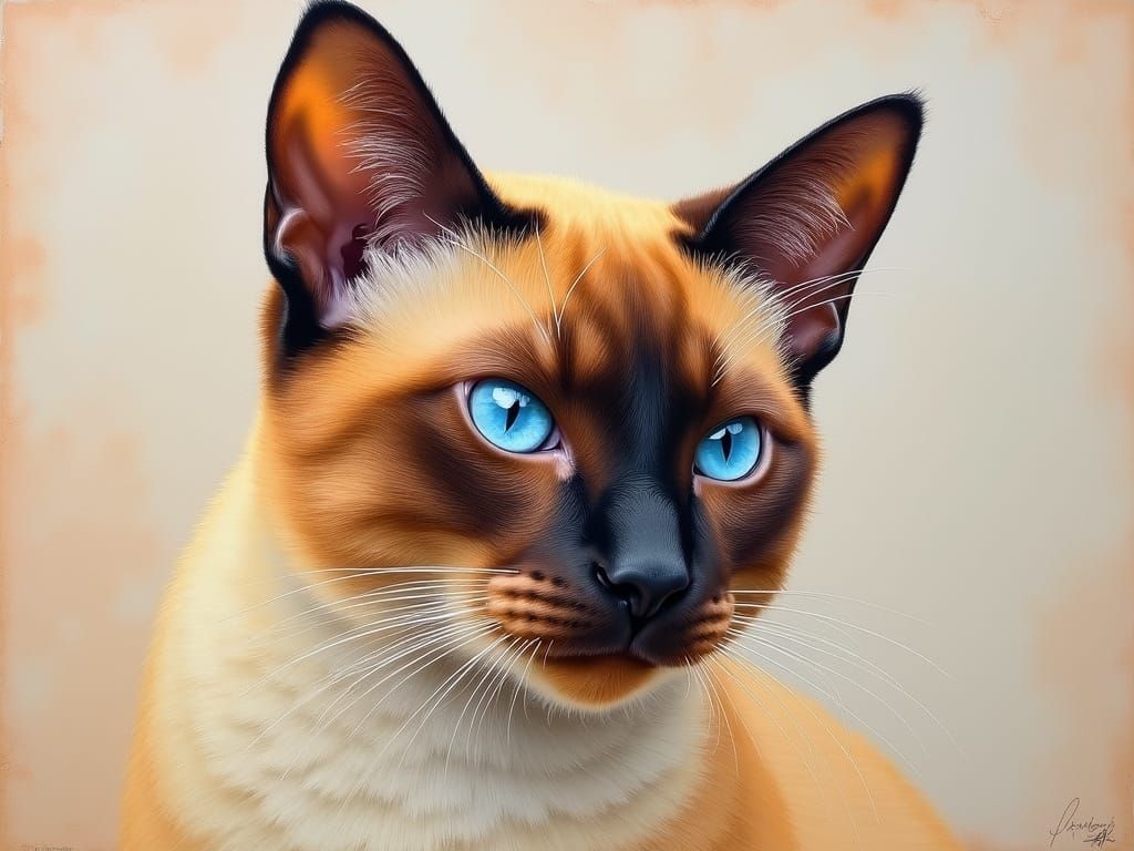 Majestic Seal Point Siamese Cat Portrait in Vibrant Coloured...
