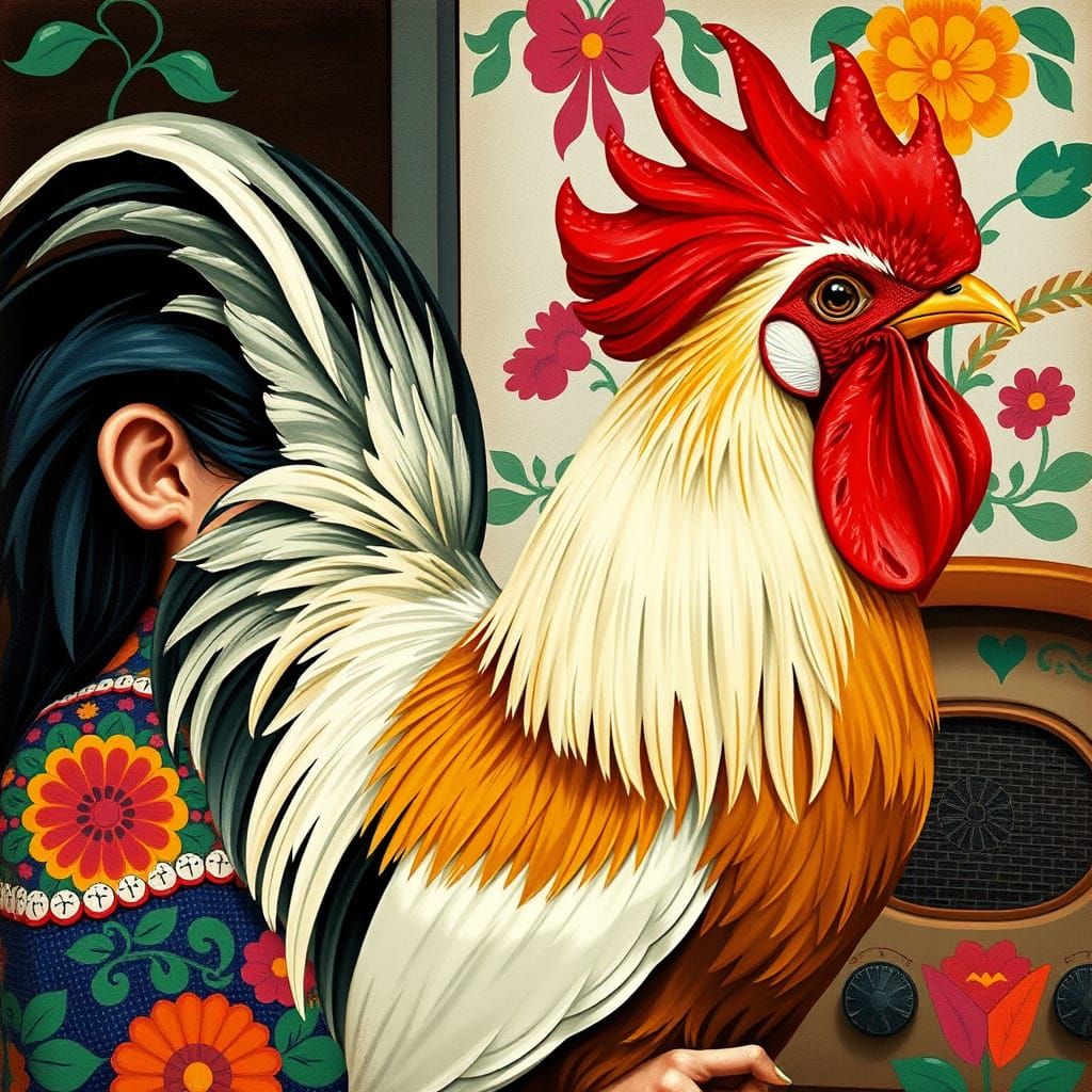 Vibrant Rooster Radiates Mexican Folk Art Charm