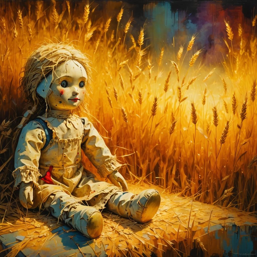 Lost Rag Doll in Golden Wheat Field