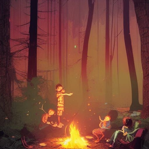 Magical Campfire Scene for Children's Book