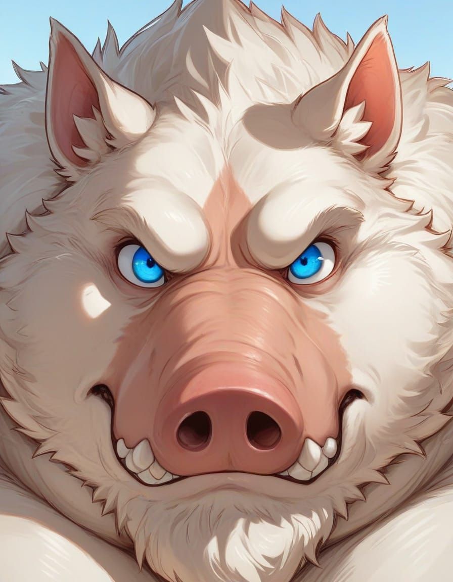 Obese Warthog Portrait with Fuzzy Beard