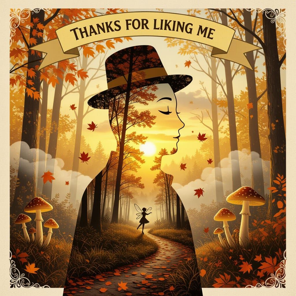 Surreal Double Exposure: Ginseng Man in Autumn Forest