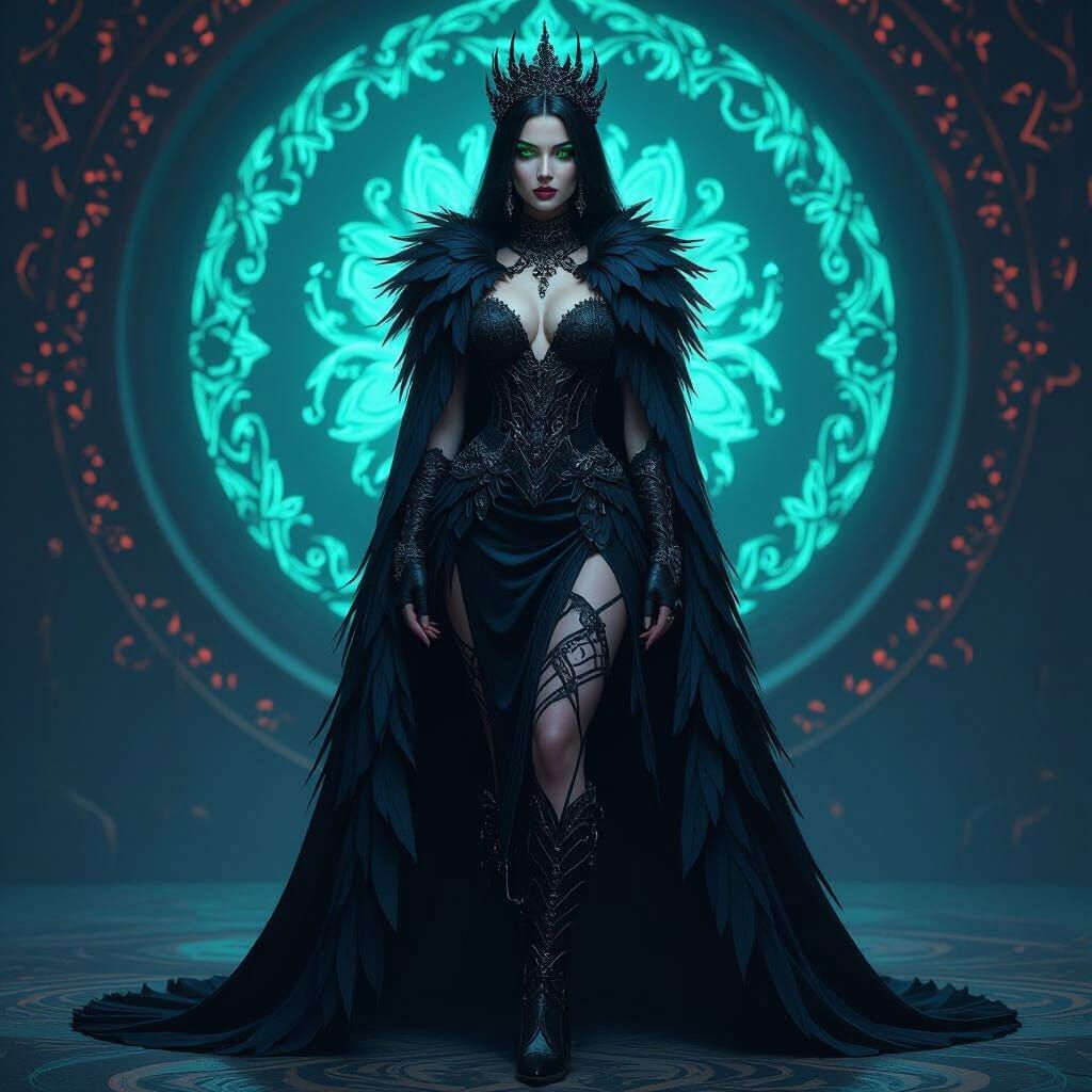 Goth Robin Queen with Bioluminescent Tattoos