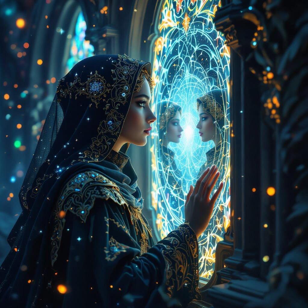 Recursive Gaze Through Ethereal Window in Fantasy Style