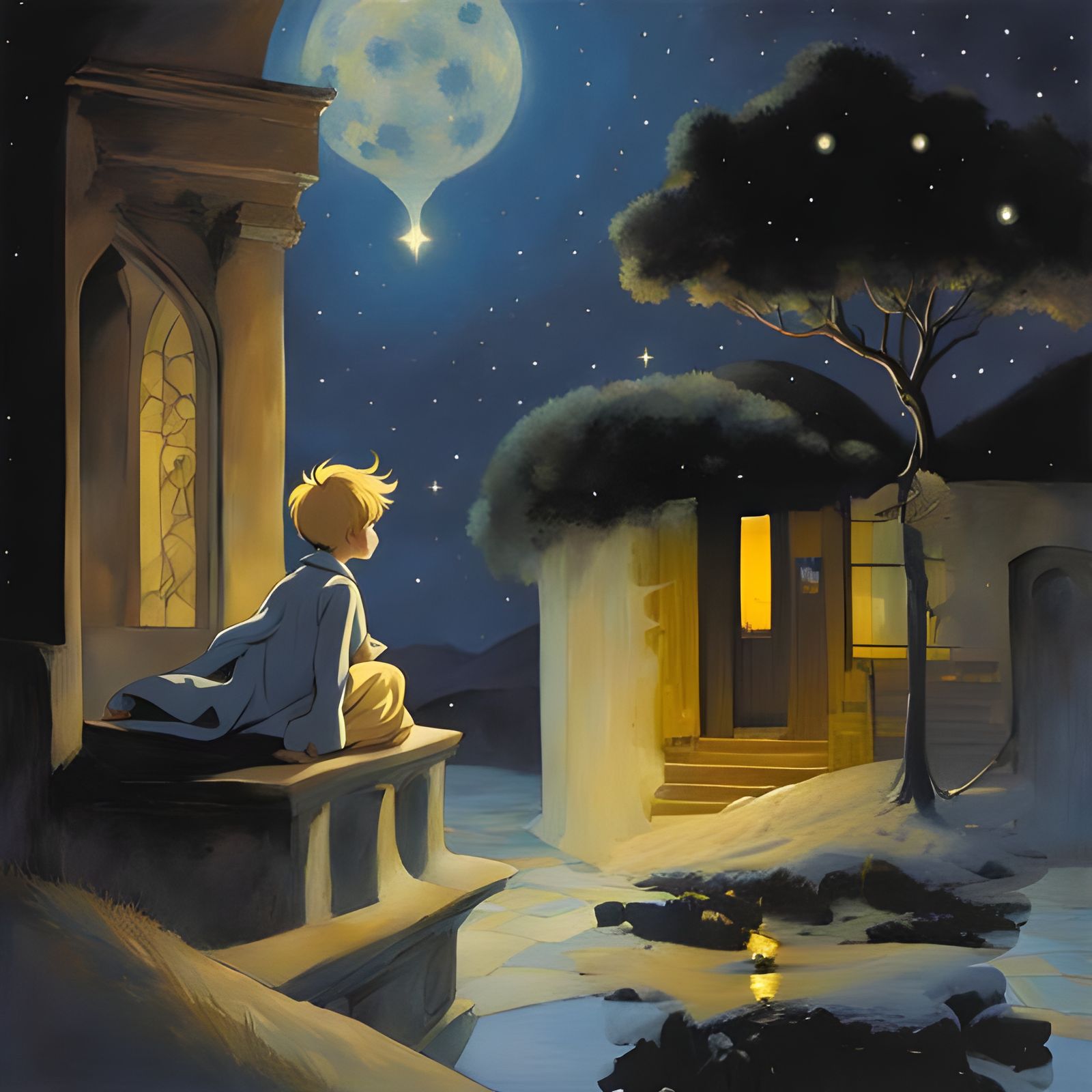 Little Prince and Pilot in Neo-Impressionist Style