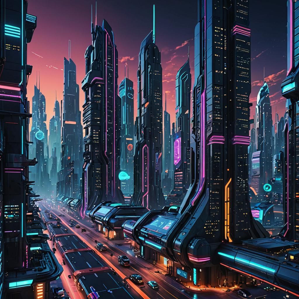 Futuristic Sci-Fi Cityscape with Hovering Vehicles