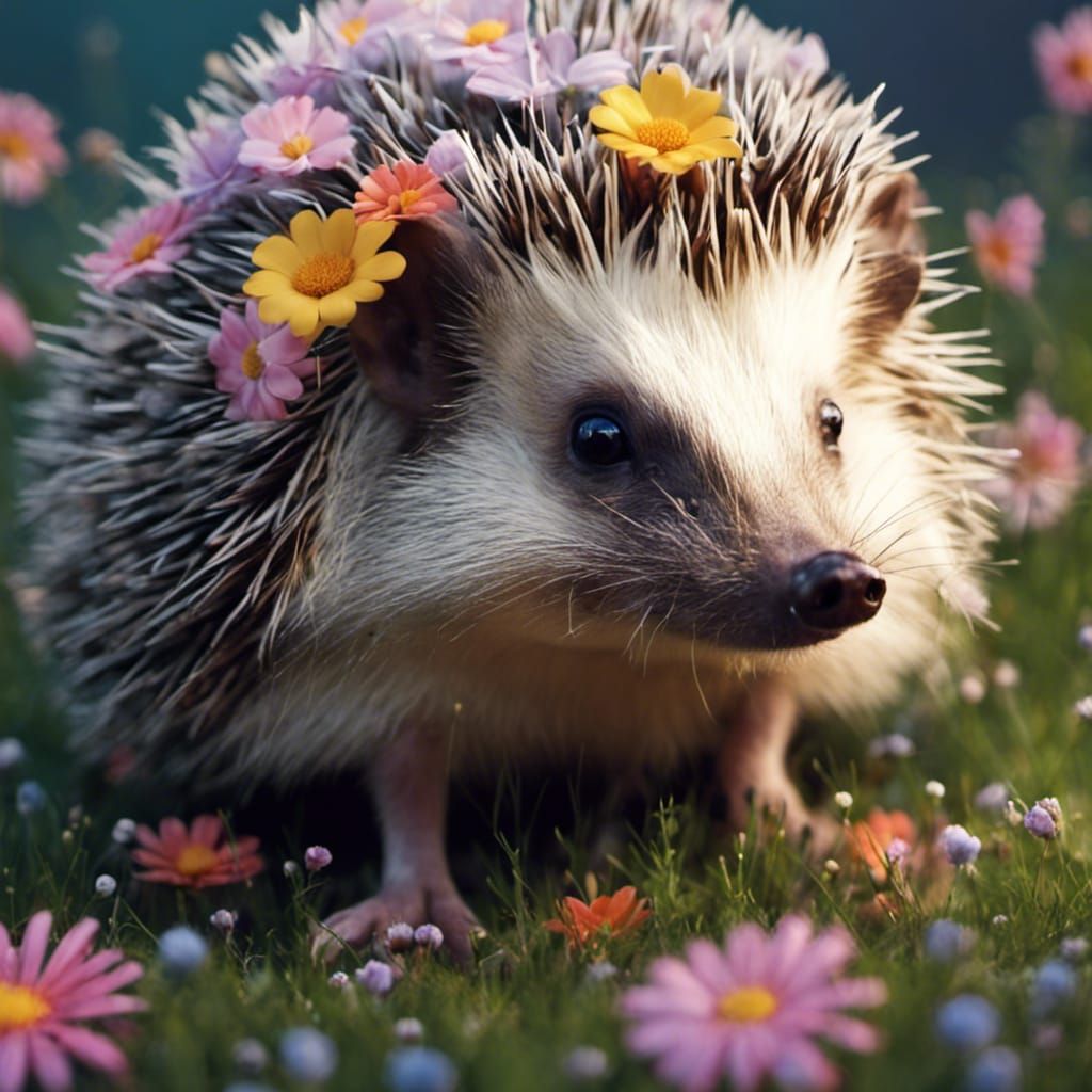 Hedgehog with Flowers on Spikes
