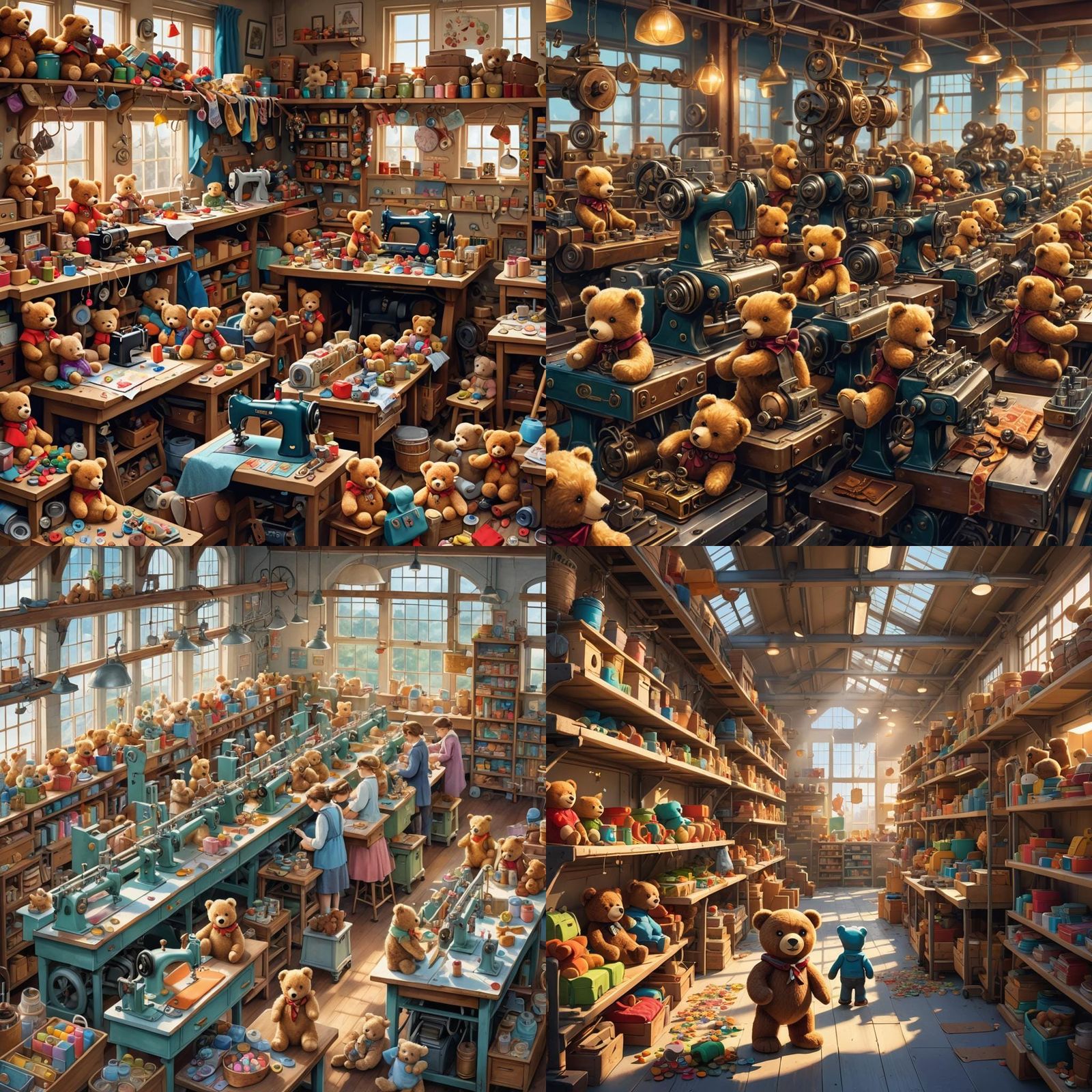 Teddy Bear Workers in a Cheerful Factory