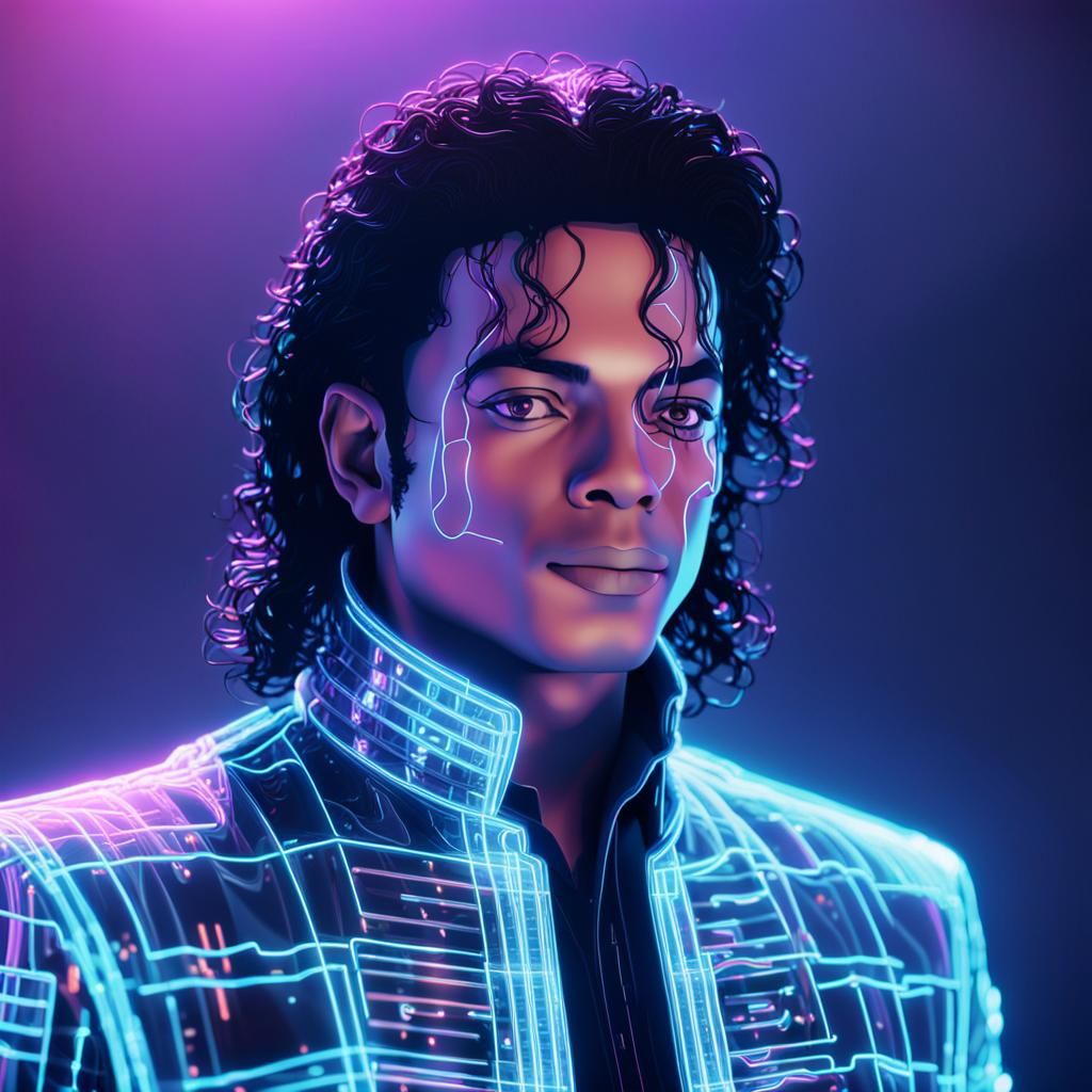 Surreal Michael Jackson Hologram Radiates Ethereal Neon Ligh...