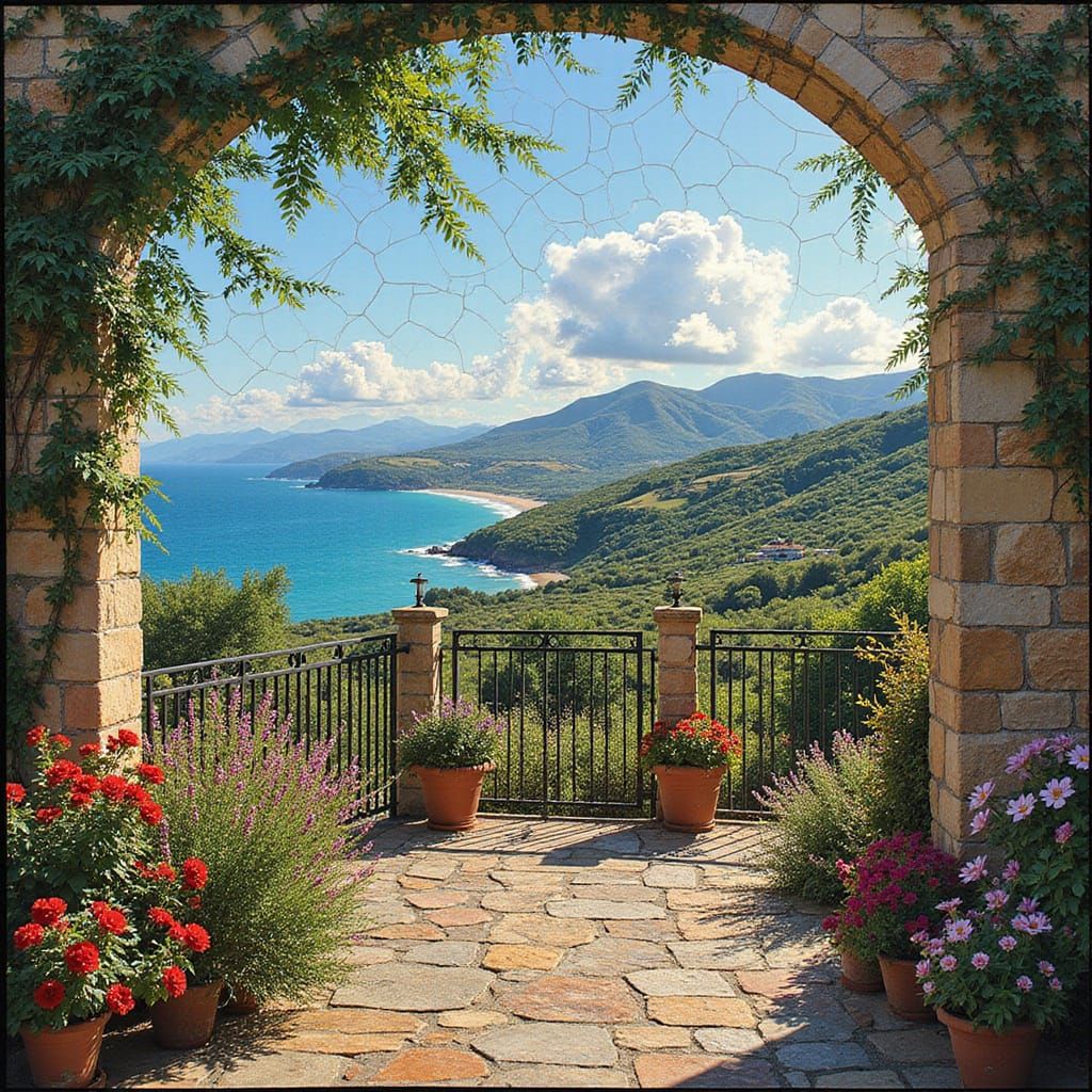 Mediterranean Masterpiece in Vibrant Stained Glass