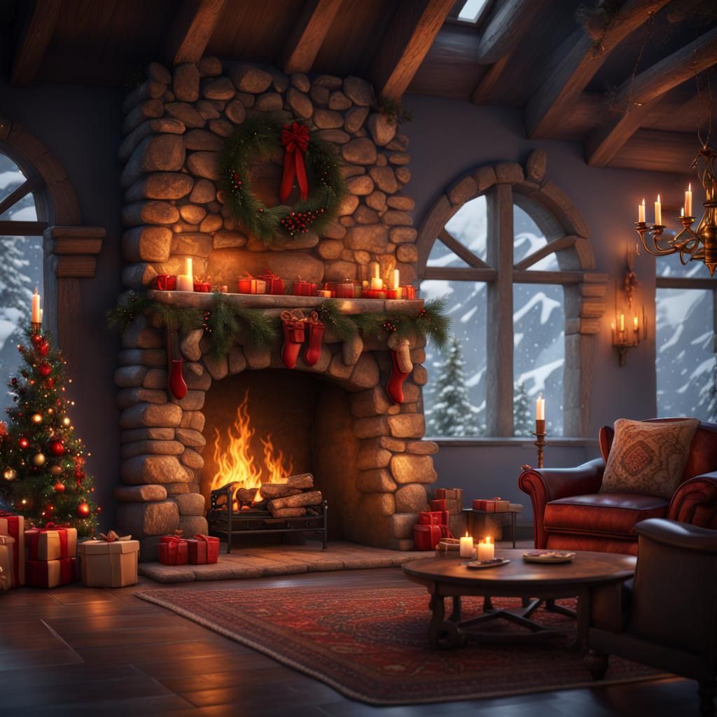 Christmas Celtic Fireplace: Detailed Fantasy Concept Art