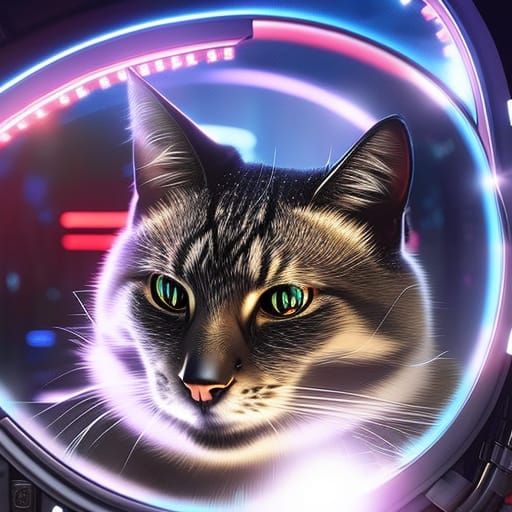 Cyberpunk Police Cat in Detailed Digital Art