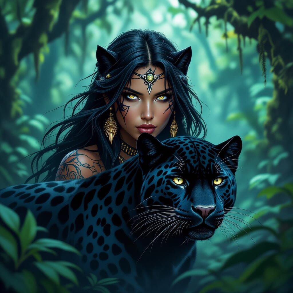 Shaman Transforms into Jaguar in a Mystical Forest