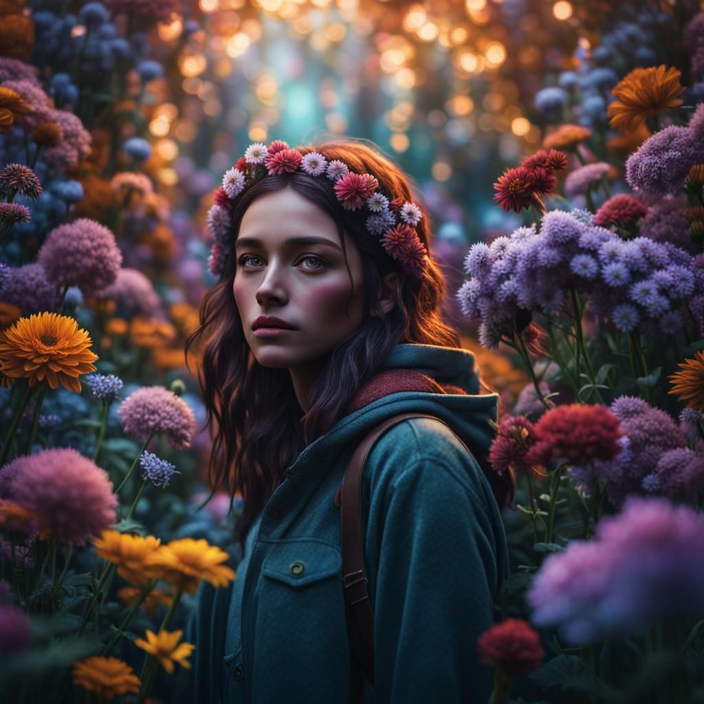 Girl Surrounded by Flowers: Dark Fantasy Photography