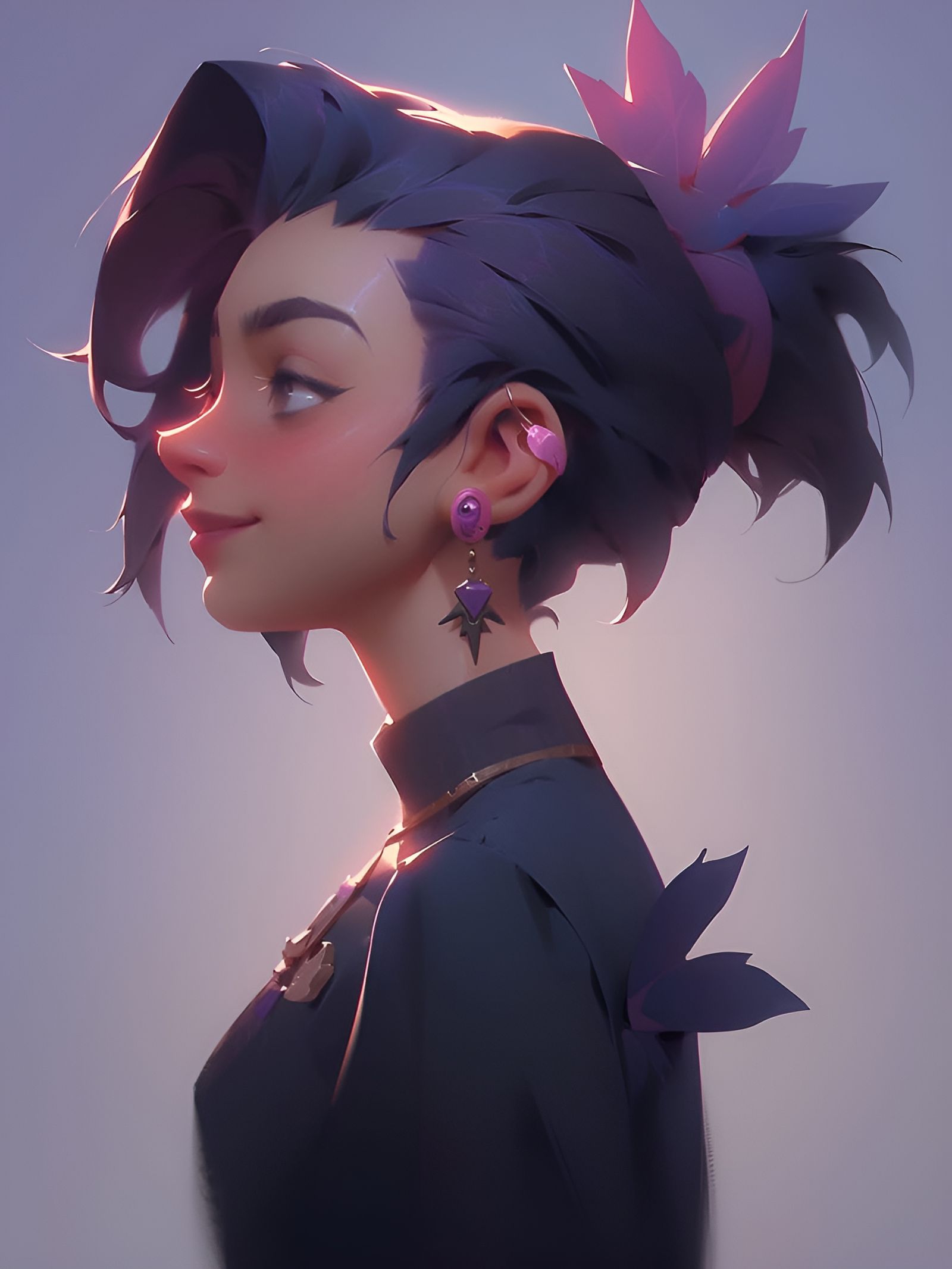 "Purple Haired Profile" - a MidJourney/Niji Creation