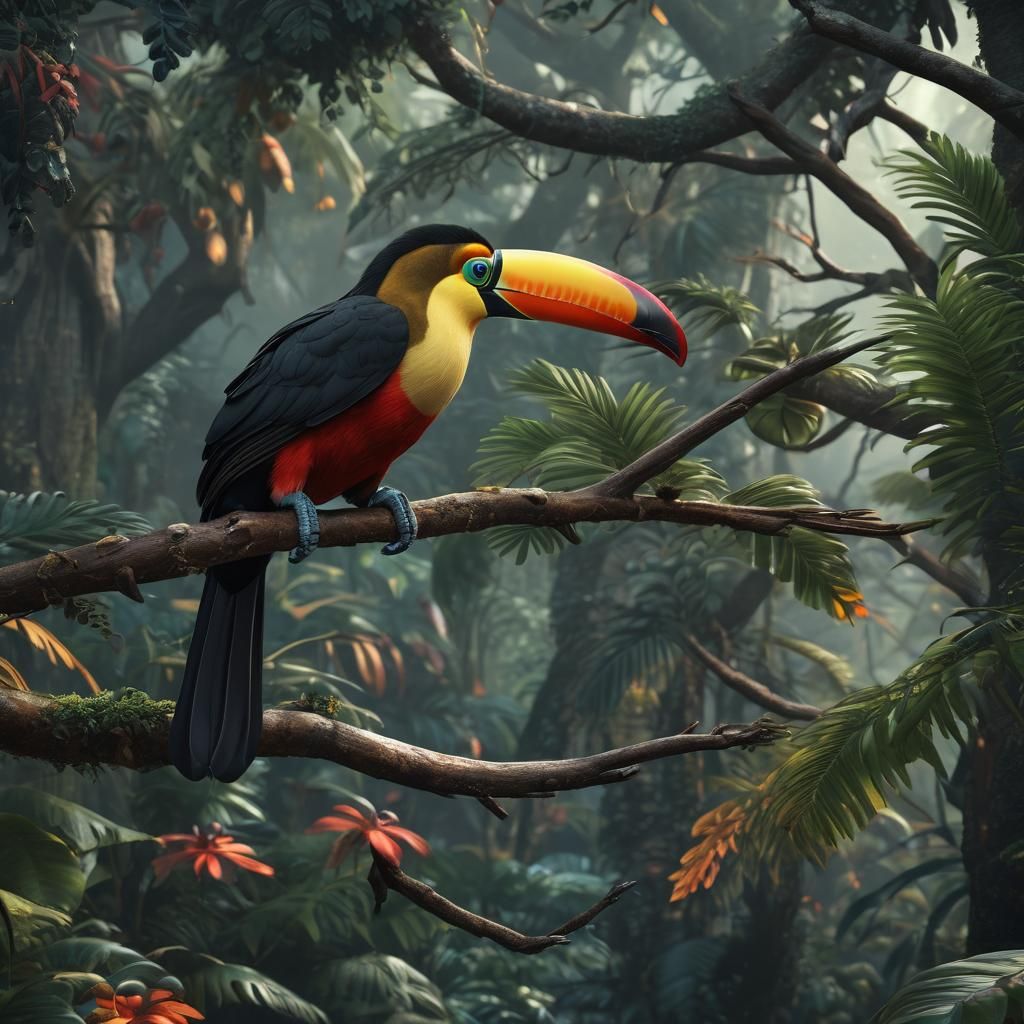 Vibrant Toucan Portrait in Detailed Matte Painting Style