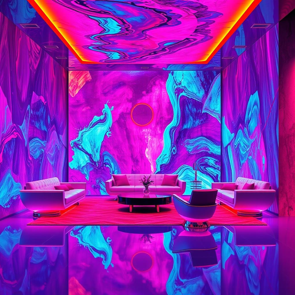 Futuristic Luxury Interior in Vibrant Neon Hues