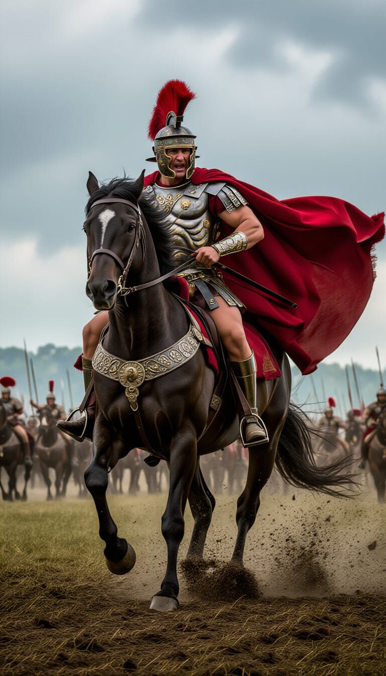 Epic Roman General on Warhorse, Oil Painting