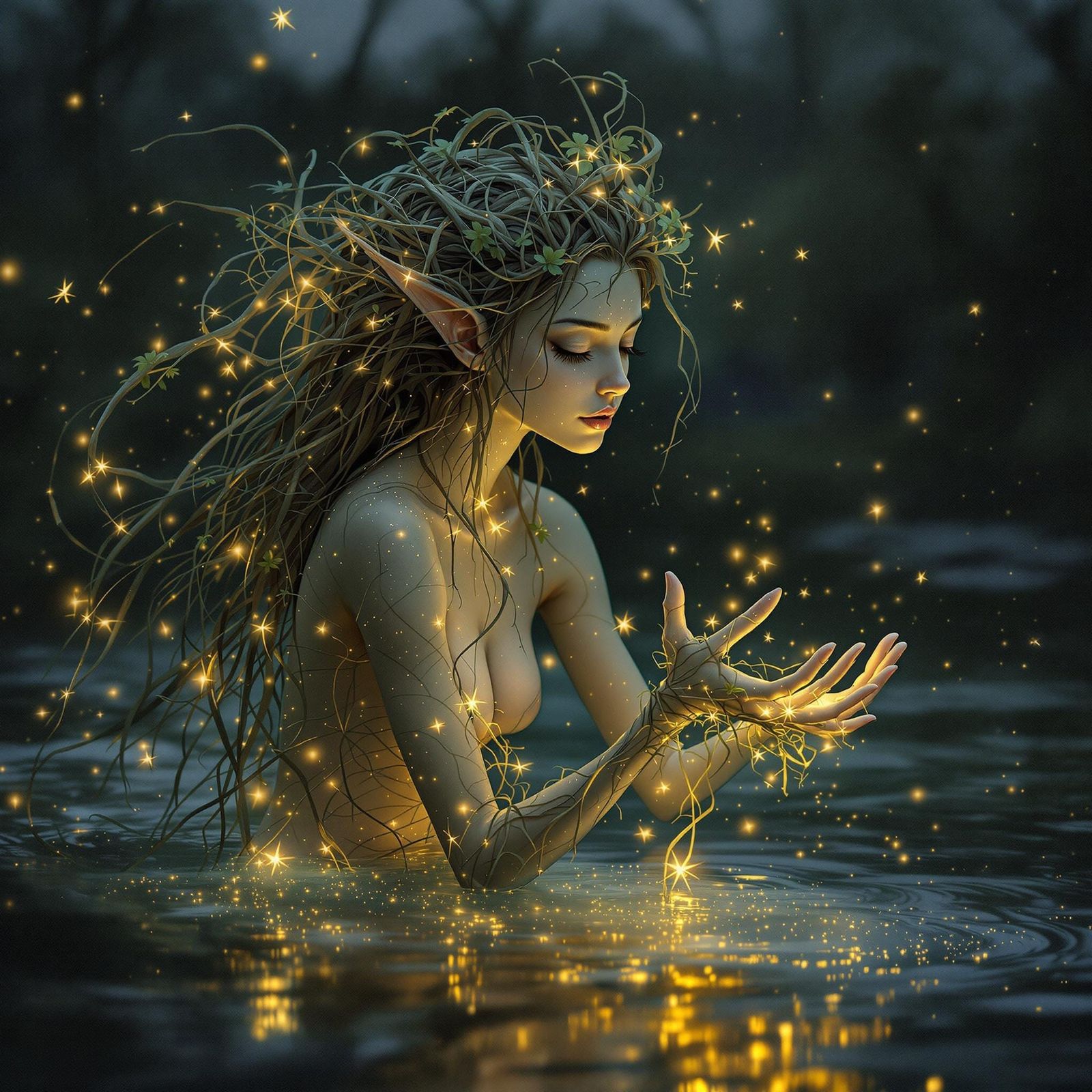 Ethereal Riverbed Wisp Beckons in Twilight