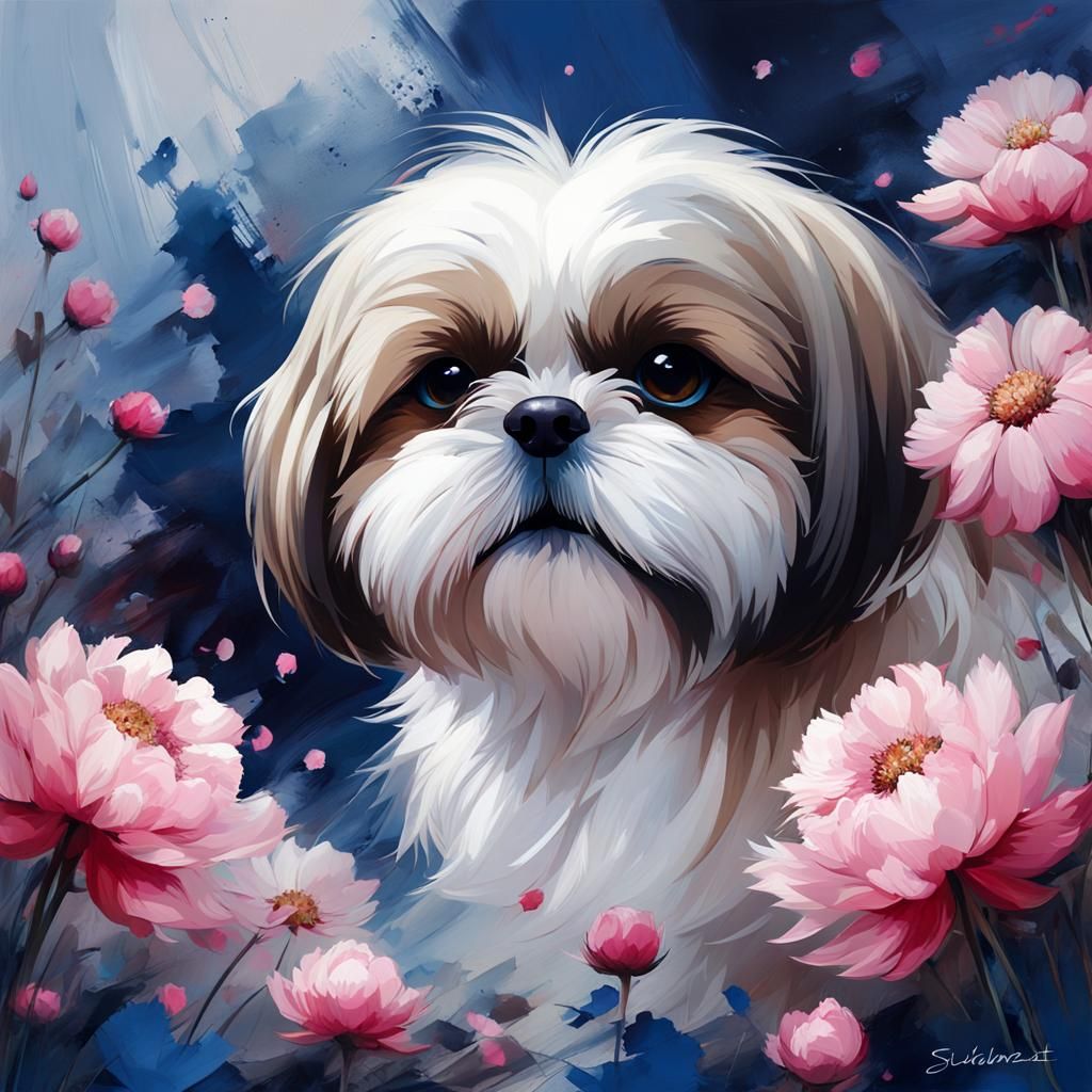 Smiling Shih Tzu Dog in an Oil Painting