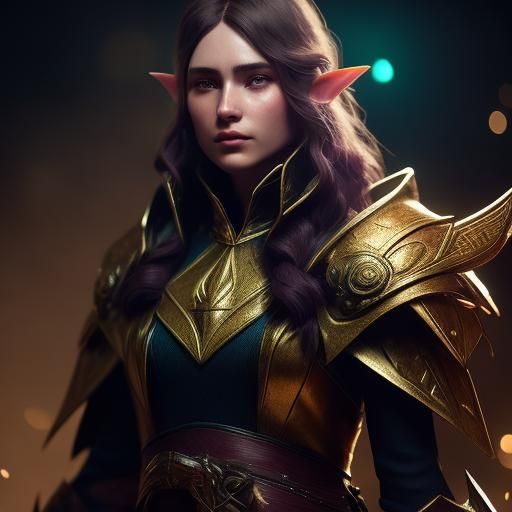 Elf Archer in Golden Light, Hyperrealistic Digital Art